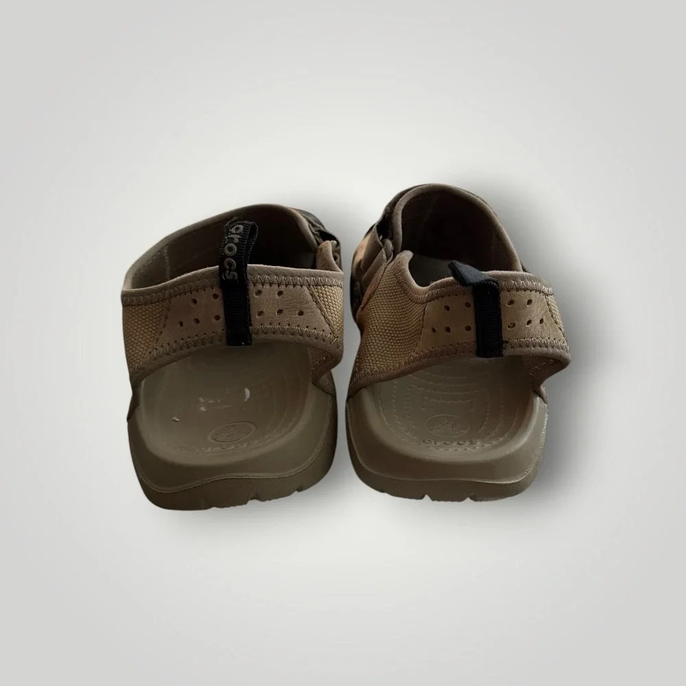 Crocs Swiftwater Mesh Deck Sandals Men 12 Khaki Tan Fisherman Outdoor Hiking